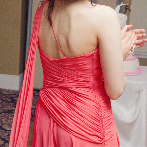 Tony Bowls Evening Gala Coral Chiffon Formal Dress Size 4 - Picture 2 of 14